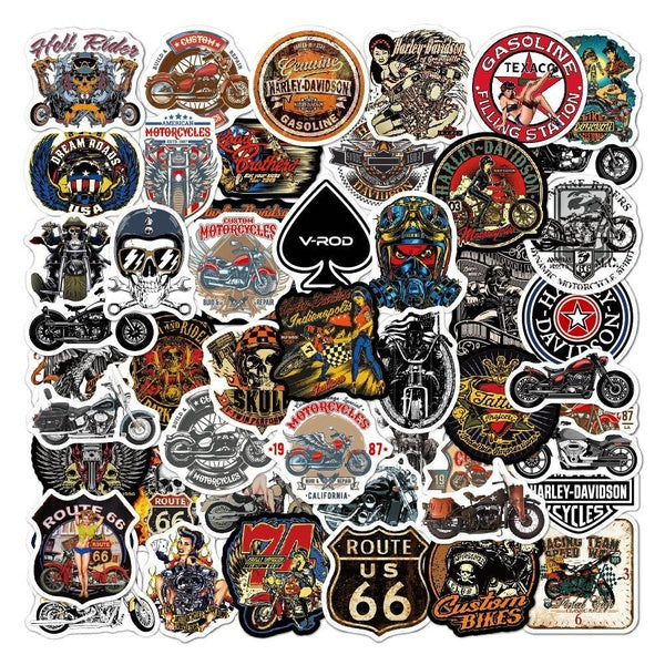 10-25-50PCS Motorcycle Sticker Route 66 Graffiti Stickers Water Bottle Laptop Phone Bicycle Luggage Case Skateboard Children Adult Sticker