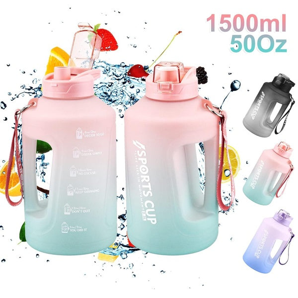 1pc 1500ml Water Bottle with Time Marker, 50OZ- 0.4 Gallon Leak-proof Water Jug, Large Portable Water Bottles with Handle, Fitness Water Jug for Gym