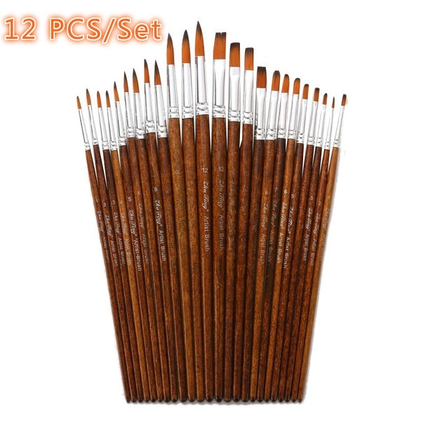 12 pieces-set of exquisite yellow-brown woodware paint acrylic watercolor oil painting artist brush nylon brush, round front watercolor pen, gouache