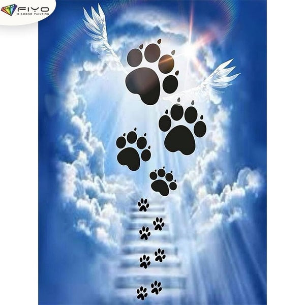 FIYO Footprints DIY 5D Diamond Painting Full Drill with Number Kits Home and Kitchen Fashion Mosaic Diamond Painting Canvas Wall Decoration Gift Craf