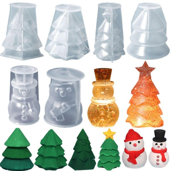 DIY Christmas Tree Snowman Resin Casting Molds Silicone 3D Moulds for Epoxy Clay Plaster Ice Fondant Cake Handmade Home Decoration Craft Christmas Gi