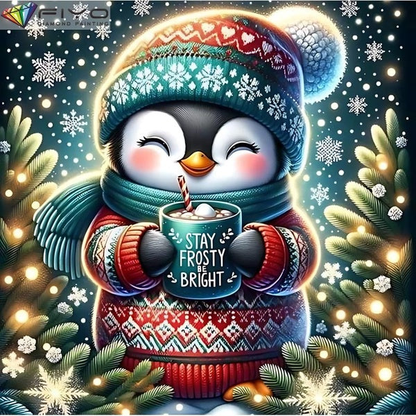 FIYO Penguin DIY 5D Diamond Painting Full Drill with Number Kits Home and Kitchen Fashion Mosaic Diamond Painting Canvas Wall Decoration Gift Crafts