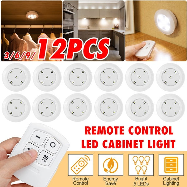 Télécommande sans fil LED armoire lumières 3-6-9-12 pièces dimmable sous la lampe de placard pour cuisine chambre escaliers garde-robe mur veilleuse