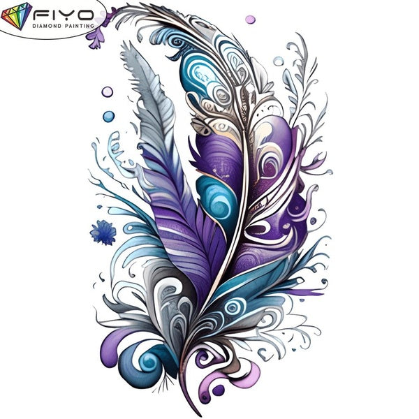 FIYO DIY 5D Feather Diamond Painting Full Drill with Number Kits Home and Kitchen Fashion Mosaic Diamond Painting Canvas Wall Decoration Gift Crafts