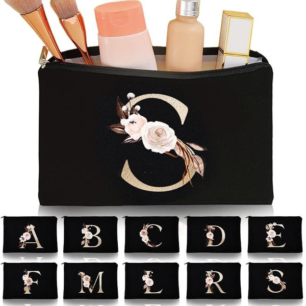 Personalized Makeup Bag, Makeup Bags For Women, Canvas Initial Cosmetic Bag Travel Make Up Bag With Zipper, Monogrammed Bridesmaid Gifts For Women Fr