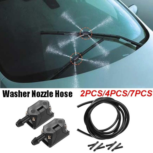 2-4-7PCS New Windshield Wiper Water Spray Nozzle Mounted on 8mm 9mm Arm Adjustable 4 Way Upgrade and Washer Nozzle Hose