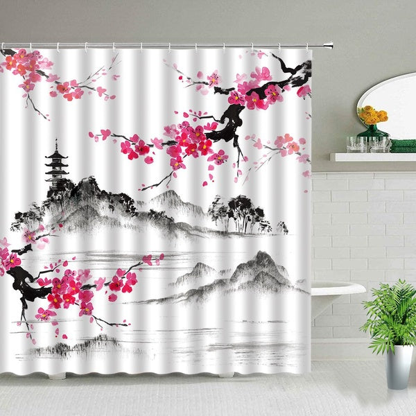 Chinese Style Flower Bird Shower Curtains Waterproof Home Bathroom Curtain 3d Landscape Printed Fabric Bathtub Decor