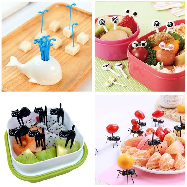 Novelty Plastic Cartoon Animals Ants Cats Whale Shape Food Fruit Fork Picks Set for Party Cake Dessert Fork Accessories Matron Inn