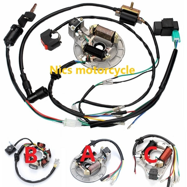 Motorcyclists Complete coil stator plate Kick Start Engine Wiring Harness Loom 50cc 125cc 140cc PIT PRO Dirt Bike ATV Independent ignition system