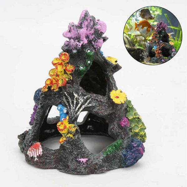 Résine Artificielle Aquarium Corail Décoration Fish Tank Creux Coral Reef Ornement Cave Rock House Abri pour Poisson Crevettes Hinding