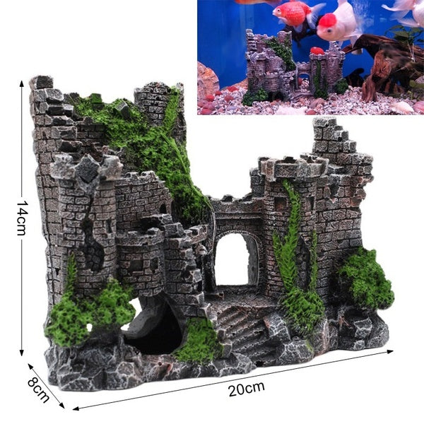 New Resin Artificial Fish Tank Ancient Castle Decoration Aquarium Rock Cave Building Decoration Aquatic Landscaping Ornament