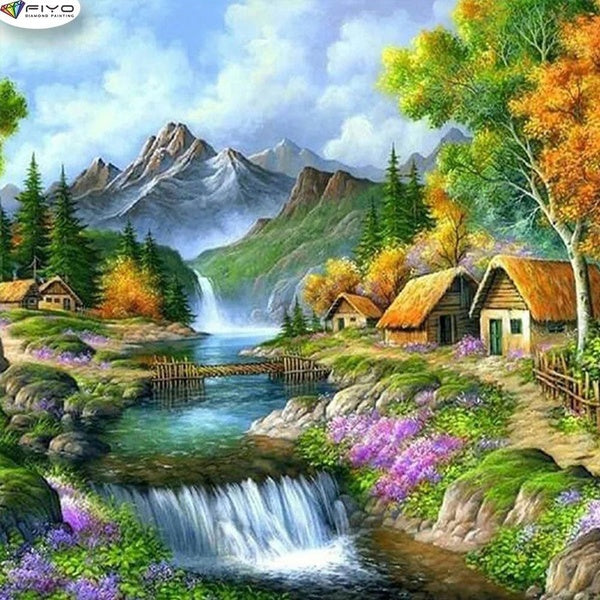 FIYO Scenery DIY 5D Diamond Painting Full Drill with Number Kits Home and Kitchen Fashion Mosaic Diamond Painting Canvas Wall Decoration Gift Crafts