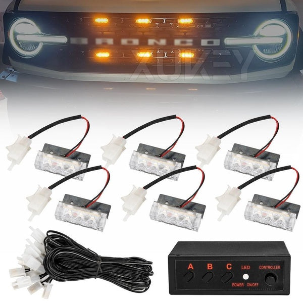 Strobe Warning Light Amber 6x3LED Side Flashing Beacon Emergency Hazard Marker Grille Lamp Bar Truck Trailer Pickup SUV DRL 12V