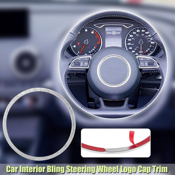 Silver Tone Car Interior Center Bling Steering Wheel Cap Trim Ring Round Decal Sticker Cover for Audi A6 S3 RS5 A5 A3 S5