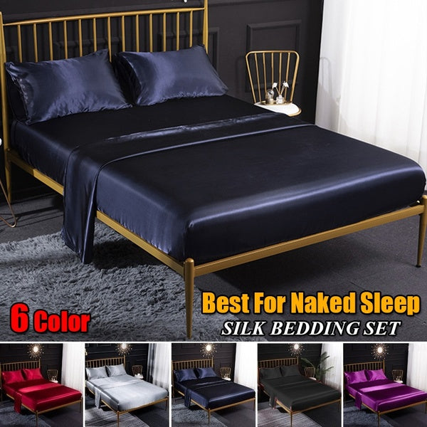 Luxury Pure Satin Silk Bedding Set Soft Silk Sheets Bed Sheets Set 1-3-4 Pcs Flat Sheet Fitted Sheet Pillowcase Baby Twin Full Queen King Size Beddin