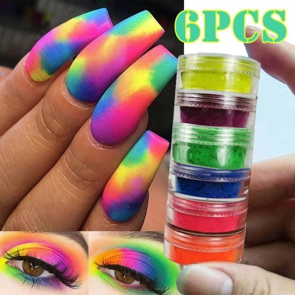 6 Layers 6Pcs-Set Neon Pigment Nail Powder Dust Nail Glitter Gradient Eyeshadow Powder