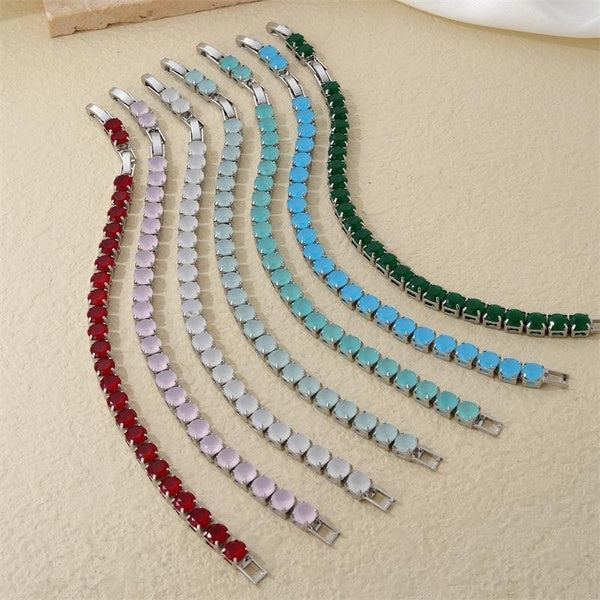 Simple Elegant 6mm Cubic Zirconia CZ Jade Tennis Bracelet, Buckle Colorful Zircon Jade Bracelets for Men Women Dainty Hand Chain Gifts Jewelry