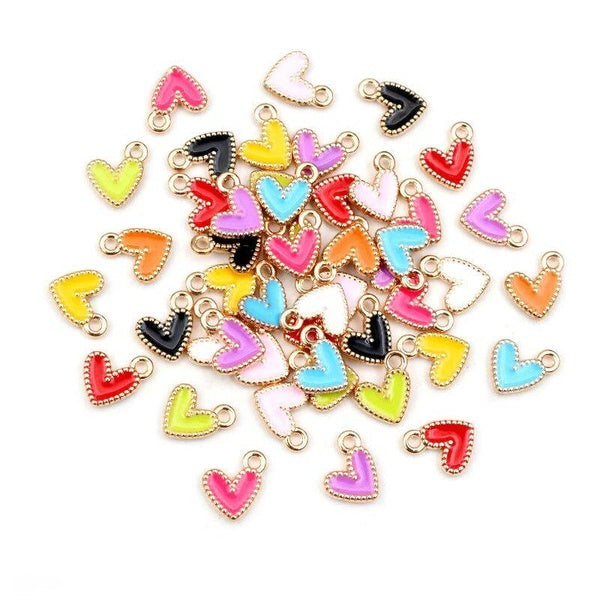 50pcs 9x10mm Colorful Mini Alloy Heart Charms Cute Love Pendants For DIY Bracelet Necklaces Jewelry Making Accessories