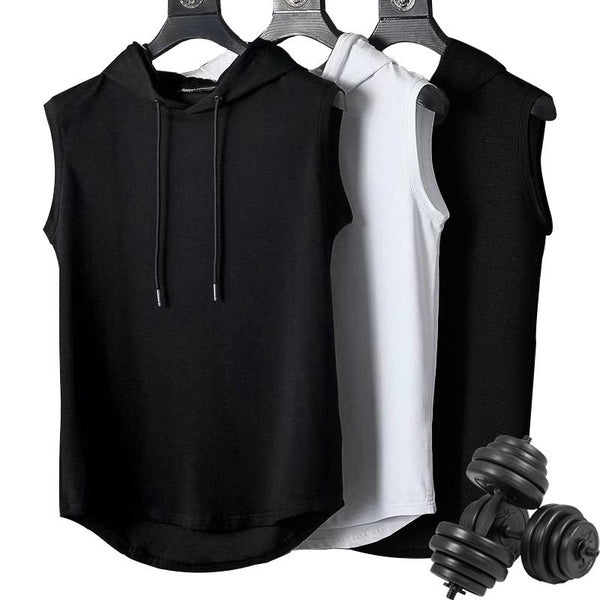 1pc Black Lightweight Sleeveless Men's Hoodie,Outdoor Absorbent Fitness Training Workout Tank Tops Breathable Sports Vest Gym Training Clothing For S
