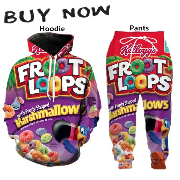 2021 Kellogg's froot loop Candy impression 3D hommes femmes sport joggeurs sweats à capuche-pantalons