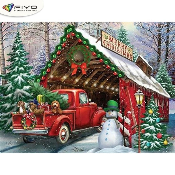 FIYO Christmas CarDIY 5D Diamond Painting Full Drill with Number Kits Home and Kitchen Fashion Mosaic Diamond Painting Canvas Wall Decoration Gift Cr