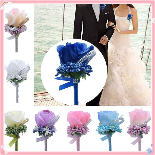 Mode Groom Groomsman Boutonnière Broche Boutonnières De Mariée Accessoires Corsage Rose Fleur De Soie avec Épingle Et Clip pour Mariage Prom Party Co