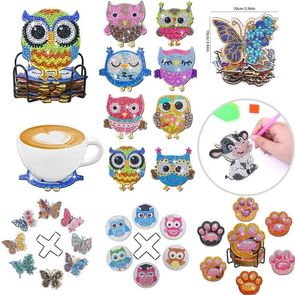 10 Style DIY Owl Diamond Painting Coasters 5D Embroidery Wooden Craft Kits Home Decoration @#A03