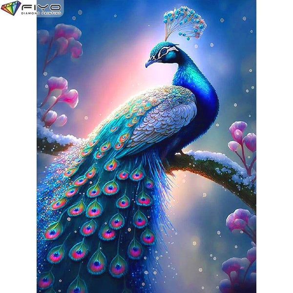FIYO DIY 5D Peacock Diamond Painting Kit for Adults, Full Drill Diamond Painting, Diamond Art Canvas Crafts Cross Stitch Crystal Embroidery Home Wall
