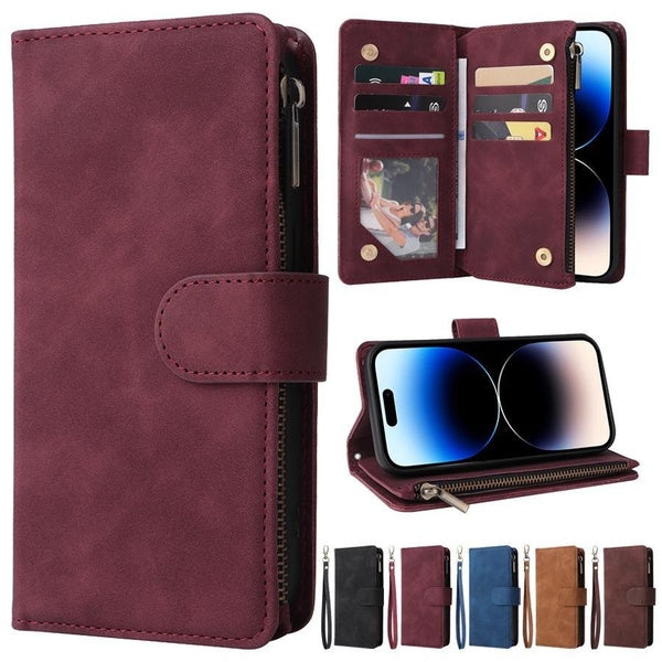 Wallet Multi Card Slots Zipper Bracket Photo Frame Magnetic Flip Leather Case For iPhone 15 Pro Max 14 13 12 11 X XR XS Max 8 7 Plus For Samsung Gala