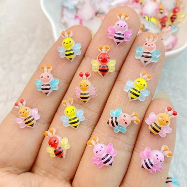 30pcs Mini Colorful Little Bee Nails Art Rhinestone Resin Crafts Flatback Cabochon Ornament Jewelry Making Hairwear Accessories