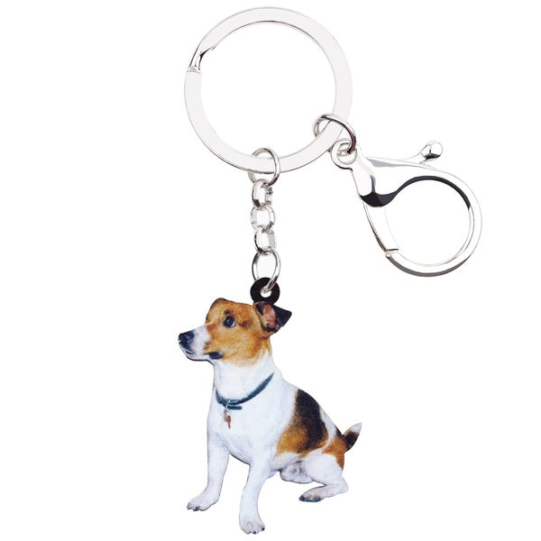 Acrylic Sitting Jack Russell Terrier Dog Keychains Animal Pets Key Ring Jewelry Gift for Women Teens Purse Handbag Charms Accessory