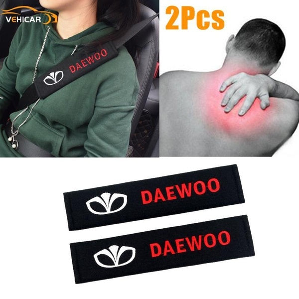 2pcs-set Car Seat Belt Pad With Daewoo Logo knitting Car Seat Belt Cover Driver Shoulder Protector Vehicle Accessories