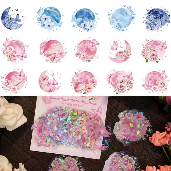 20 pièces laster étoile lune fleur'série autocollant bricolage Art Scrapbooking matériel créatif étiquette Journal téléphone décoratif Journal planif