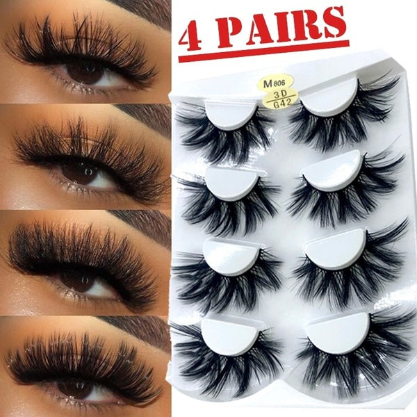 4 Pairs Handmade Resuable Eyelashes Eye Makeup Eyelash False Eyelashes