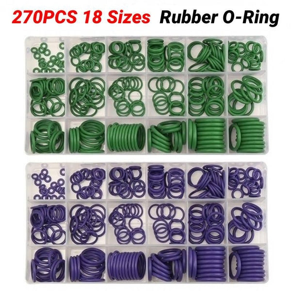 270Pcs 18 Sizes Rubber O-Ring Sealing Gasket Washer Seal Assortment Set Universal Car Air Conditioning HNBR O Rings Car Auto Repair Tools