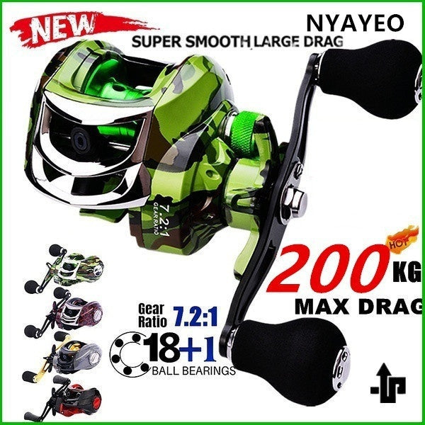 NYAYEO 200kg Max Drag Fishing Reels 18+1BB Baitcasting Fishing Reel Magnetic Brake Baitcaster Fishing Reel for Saltwater Freshwater Fishing