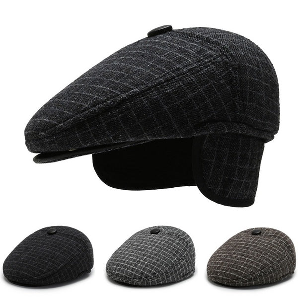 Hot Sale Men's Thick Warm Newsboy Cap Casual Woolen Cabbie Hat Winter Windproof Flat Caps With Earflaps