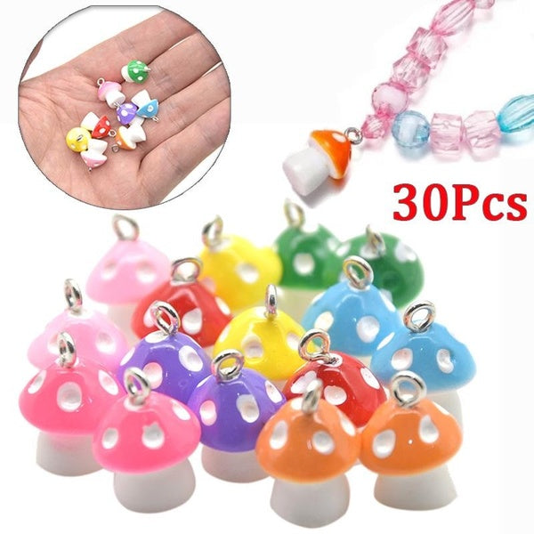 30Pcs Cute 12mm Resin Little Mushroom Charms Pendant For Earrings Jewelry DIY