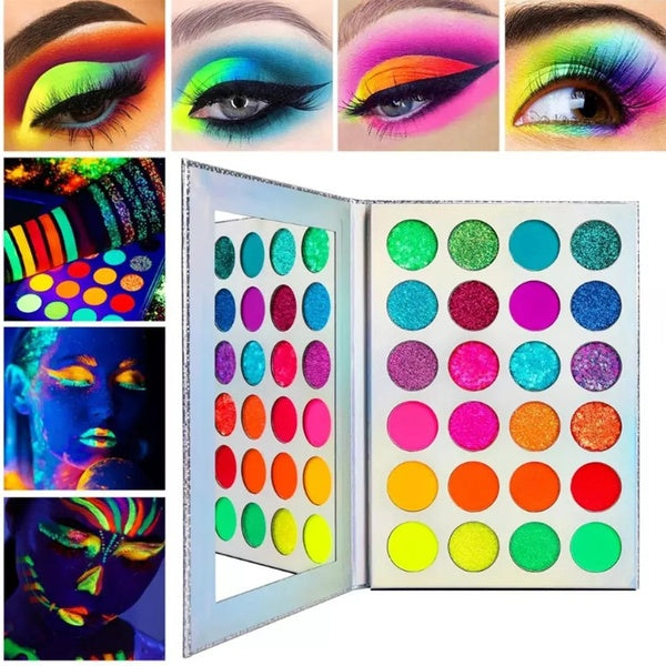 24 Colors Eye Shadow Pigment Fluorescent Face Body Art Paint UV Glow Oil Painting Halloween Party Fancy Dress Beauty Makeup Tool Eye Shadow Palette