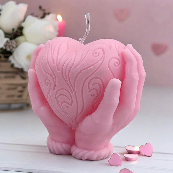 Scented Hand in Heart Shaped Candles-Floral Scented Pink Candle for Home Decoration, Aromatherapy Candle Gifts Baskets for Valentine's Day Anniversar