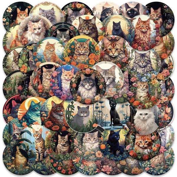 10-50pcs Vintage Cat Stickers cute Kitten Waterproof Stickers for DIY Luggage Laptop Skateboard Motorcycle Bicycle Stickers