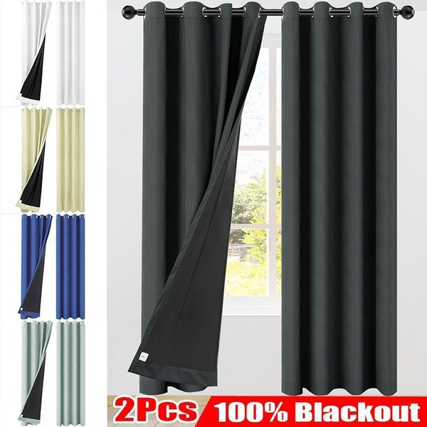 2 Panels 100% Blackout Curtains Gommet Top Draperies Panels and Noise Reducing Thermal Insulated Blackout Window Curtains for Bedroom Livingroom Gard