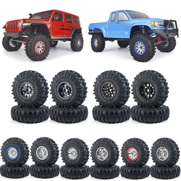4Pcs 1.9 Inch Beadlock Wheel Rim & 110-120mm Rubber Tires Set for 1-10 RC Crawler Axial SCX10 90026 90046 TRX4 D90 D110 Rc Car Upgrade Parts