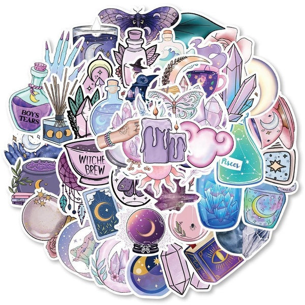 10-50-100pcs Romantic purple magic moon stickers Crystal Candles Graffiti Stickers for DIY Luggage Laptop Skateboard Motorcycle Bicycle Stickers