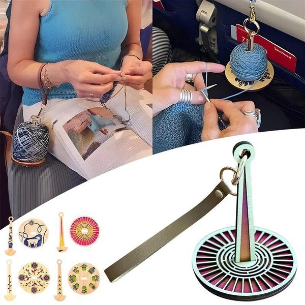 Yarn Holder Wooden Spinning Knitting Tools Crochet Accessories Stand DIY Sewing Thread Spool With Wrist Strap Wool Ball Winder