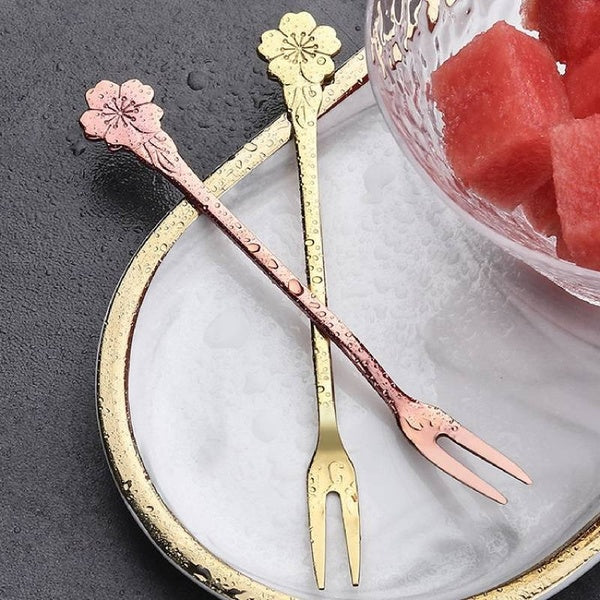 2pcs Stainless Steel Fruit Fork Dessert Cake Two Teeth Fork Salad Tableware Cutlery Hotel Restaurant Party Supplies