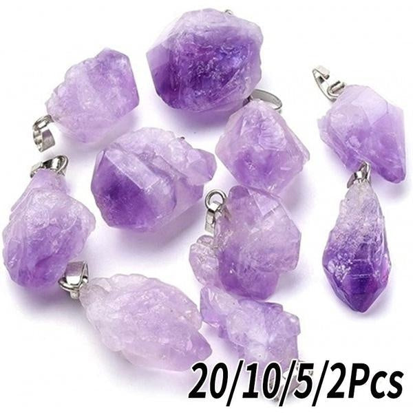 2-5-10-20pcs Natural Irregular Amethyst Rock Stone Pendants Healing Crystal Chakra Gemstone Charms for Jewellery Making Accessories Matron Inn