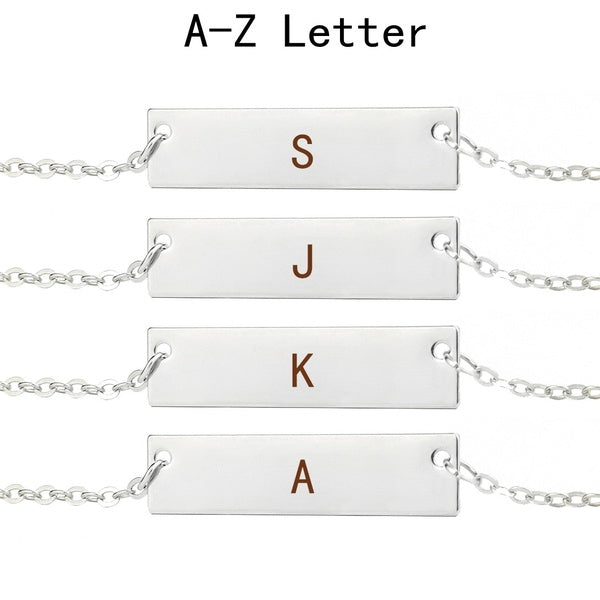 26 Letters Choker Necklace Alphabet Initial Letter Pendant Bar Necklace Fashion Men Women Silver Chain Necklace