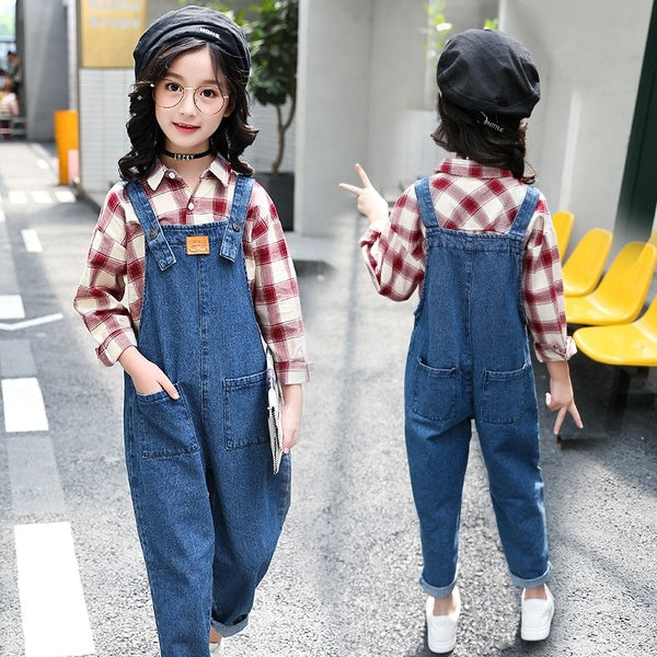 Little Girls Fall Denim Rompers Casual Kids Spring Denim Overalls Suspenders Blue 5-13 Years(Only Overalls)