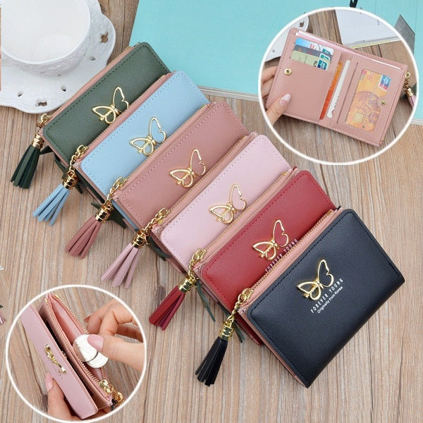 Portefeuille court en cuir pour femmes avec fermeture à glissière et porte-cartes avec poches pour porte-monnaie Mini portefeuille